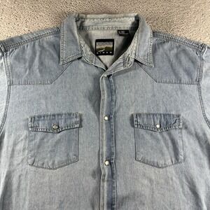 Pearl Snap Chambray Shirt‎ Men 3XLT Blue Button Up Short Sleeve Sandy River